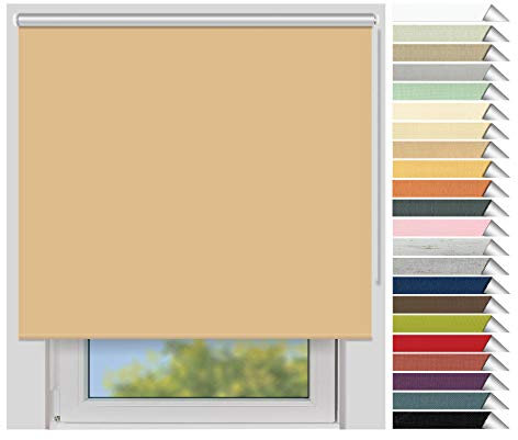 EFIXS Thermorollo Medium - Rollos nach Maß - 25 mm Rollowelle - Stoffbreite bis 220 cm, Höhe bis 240 cm - Hier: bis 200 cm x 150 cm (BxH) - ginster (058) - mit & ohne Bohren