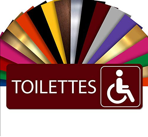 Plaque Signalétique Toilettes Handicapés – Plaque De Porte Adhésive PVC 5 x 15 cm – 20 Couleurs Disponibles (Bordeaux)