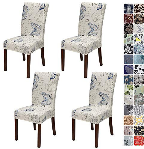 JOTOM Stuhlhussen Universal Stretch Stuhlbezug Elastische Moderne Stuhl Hussen Set Abnehmbare Dekoration Stuhlabdeckung für Esszimmer Party Hotel Restaurant Deko (Schmetterling, 4er Set)