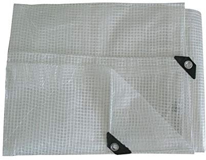 4m x 6m Clear Leno Tarpaulin - Heavy-Duty Waterproof 100 GSM Reinforced Transparent Tarp Sheet with Mesh Support, Rubber Strengthened Corners - UV‑Resistant Cover for Garden, Greenhouse, Groundsheet