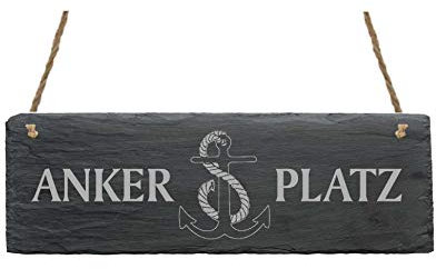 Schiefertafel ANKERPLATZ Türdeko - 22 x 8 cm Schild Türschild Schiefer mit Gravur Anker