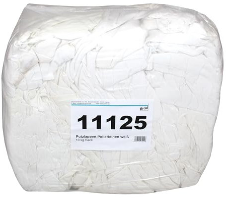 Brod Polierleinen-Putzlappen aus feiner Damast-Bettwäsche (Baumwolle) | weiß | 10 kg Sack | gewaschen | saugfähig |Einsatzgebiete ==> Werkstatt ✓ Polieren und Entfetten von Gegenständen ✓