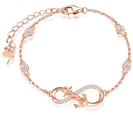INFINIONLY Damen Mädchen 925 Sterling silber Armbänder, Schmuck-Sets, Anker und Unendlichkeitssymbol Armbänder, roségold, Intarsien Zirkon, Geburtstag Weihnachten Geschenk