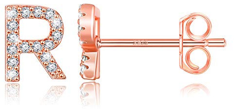 S925er-Sterlingsilber, Initialen-Ohrringe für Mädchen, weißvergoldetes Silber, Mädchen-Ohrstecker, Buchstaben-Ohrringe für Kinder, Kleinkinder, Frauen, Messing, Zirkonia, Edelstahl Stoff Aus