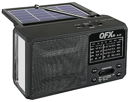 QFX R-37 6-Band (AM, FM, SW1 - SW4) Bluetooth LED Flashlight Solar Radio (2021 Model)