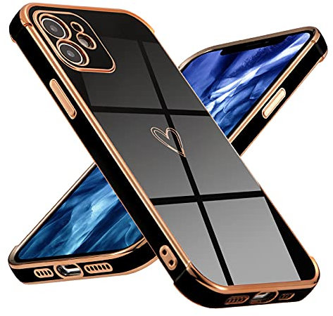 DEFBSC iPhone 11 Case (6.1 inch), Fashion Cute Love Heart Shape Plating Edge Silicone Shockproof Soft TPU Back Cover Protective Case with Heart Pattern - Black/Heart