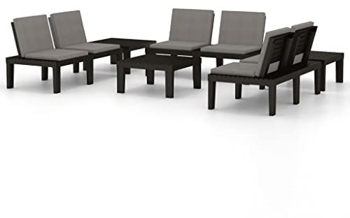 vidaXL Gartenmöbel 6-TLG. mit Auflagen Gartenset Sitzgruppe Sitzgarnitur Gartengarnitur Lounge Gartenbank Bank Tisch Kunststoff Grau