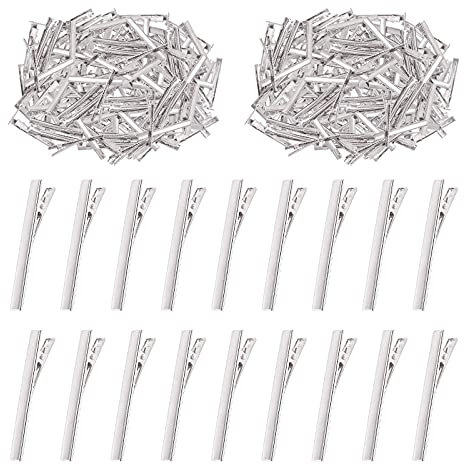 Swpeet Lot de 200 pinces crocodiles de 6,5 cm, parfaites pour les pinces à cheveux en métal à tête plate et simple broche pour coiffure, accessoires de bricolage