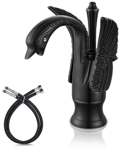 Cinwiny Swan Wasserhahn für Badezimmer, Waschbecken, Öleinsatz, Bronze, Schwanen-Form, Einhandgriff, Einlochmontage, Waschtischarmatur