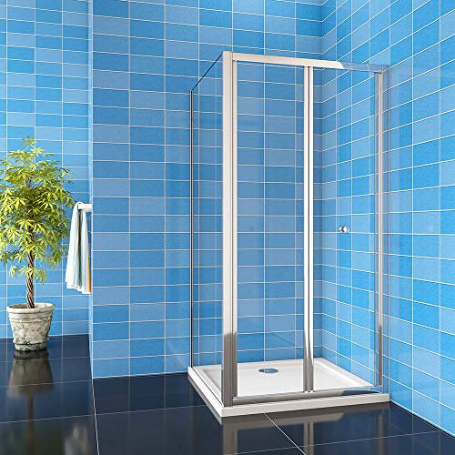 Acezanble 1000mm Bi Fold Shower Door Enclosure Glass Screen Walk in Cubicle with 700mm Side Panel + 1000x700mm Stone Tray + Waste Set
