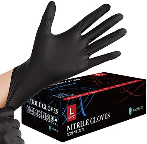 PROMEDIX P Black Nitrile Gloves,100 Count - Medium,3mil,Latex & Powder Free,Food-Safe,Cleaning,Cooking,Mechanic