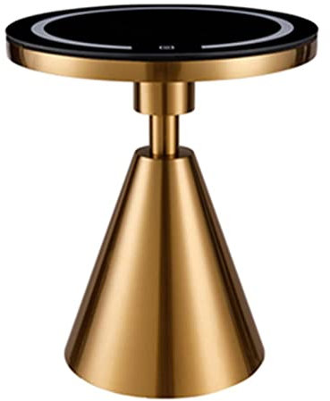 Table basse ronde de salon avec lumière LED - 3 vitesses réglables - En verre trempé épais - Conique en titane - Pour chambre à coucher - Couleur : noir