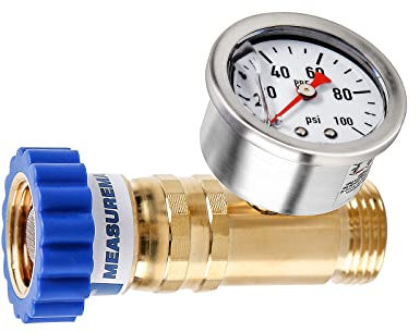MEASUREMAN Lead-Free Brass Water Pressure Regulator, Garden Hose Pressure Regulator, Pressure Reducer with Pressure gugue, for RV, Camper, Trailer, Garden, Plumbing System