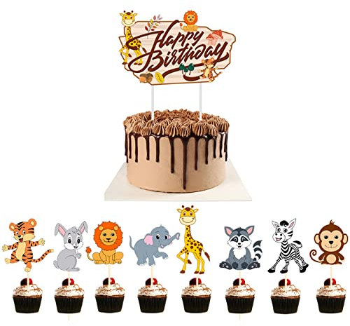 GUGUGO Tortendeko Tiere, Waldtiere Geburtstag Deko, Muffin Deko, Cupcake Topper Geburtstag, Dschungel Geburtstag Dekoration,Tortendeko Geburtstag Junge,Tortendeko Kindergeburtstag,Wild One Cake Topper