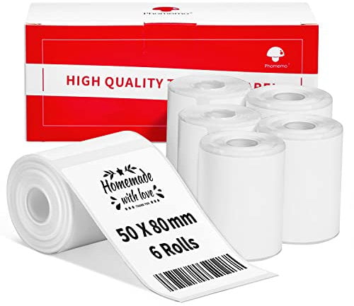 6 Rouleaux D'éTiquettes Phomemo M120/M110, 1.97 X 3.15 (50 X 80 Mm) Papier Pour éTiquettes Thermiques Pour Imprimantes D'éTiquettes Phomemo M120/M110/M200/M220, éTiquette Thermique