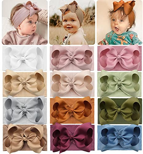 JOYOYO 12 diademas para bebé con lazos para el pelo de bebé, diademas anchas para niños pequeños con bonitos lazos grandes de 6 pulgadas