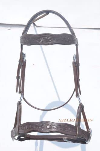 SHOWMEN CRAFT Braune seitliche gebisslose Trense mit Handschnitzerei auf gebogener Augenbraue und Nasenriemen, (Cob)