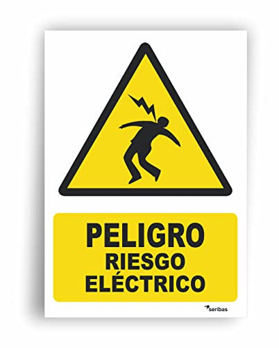 Seribas Señal Riesgo Electrico - Señal Riesgo Electrico en PVC Rigido - Medidas 10 x 15 cm - Cartel Resistente - Carteles Homologados Con Tinta Y Materiales Resistentes - Para Interior y Exterior