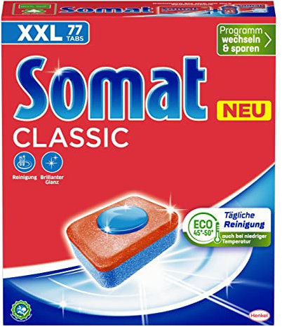Somat Classic Spülmaschinen Tabs (77 Tabs), Geschirrspül Tabs für eine kraftvolle Reinigung, Spültabs hinterlassen strahlend sauberes Geschirr sogar bei niedrigen Temperaturen