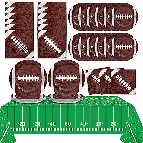 Football Party Supplies Serves 24 Football Party Paper Plates Napkins Set Sports Tablecloth Tableware Kit for Birthday Baby Shower Decorations Kids Boys Girls