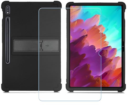Funda para TCL Tab 10S, Cover Suave Silicona TPU Carcasa Caso Protectora Case + Cristal Templado Film Vidrio Protector de Pantalla para TCL Tab 10S (10,1) - Negro