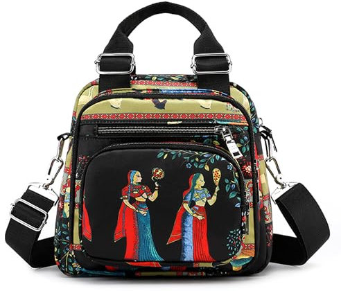 FOLOVEYA Umhängetasche Damen Kleine Handtasche Bunt Mini Rucksack Frauen Crossbody Bag Multi-Tasche Shopper Schultertasche College Reisen Wasserdicht Polyester Messenger Bag Mädchen