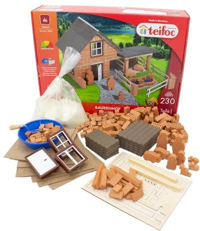 teifoc 4920 - Set di 230 componenti, kit creativo in materiali naturali, fai da te, giocattolo da costruzione con stalla e animali per bambini a partire dagli 8 anni in su