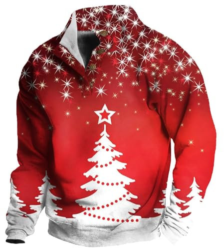 Hoodie Herren Strickjacke Hoodie Decke Männer Sweatshirt Herren Shirt Herren Pullover Smokinghemden Herren Sport Tshirt Pullover Mit Hemdkragen Hoodie Mit Backprint(6-Red,S)