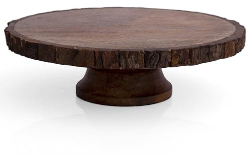 Wooden Cake Dessert Display Stand Cupcake Holder Snack Serving Dish Food Tray Platter Pedestal Cheese Board For Table, Birthday Wedding Parties, Rustic Farmhouse With Natural Bark Edges, Cakestand