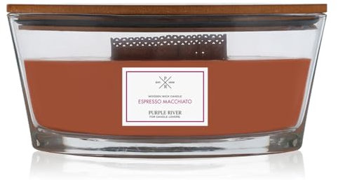 Purple River Candle Duftkerze im Glas mit Deckel | Espresso Macchiato | Duftkerze Kaffee | Duftkerze Holzdocht | Kerze im Glas | Raumduft für Zuhause