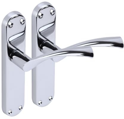 HANDLEZONE® 1 Pair of Lobo Polished Chrome Lever Latch Door Handle Set on Long Backplate, for Internal Doors