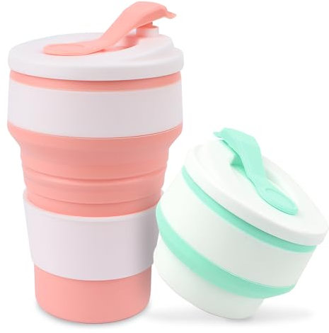 Lnjya Taza Plegable de Café y Viaje - 2 Unidades, Silicona Portátil, Sin BPA, 350 ml - Para Picnic, Camping, Senderismo