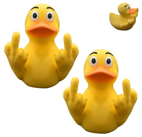 Mittelfinger-Ente,lustige Mittelfinger-Entenstatue,Doppel-Mittelfinger-Gummiente,Ente mit US-Flaggenmuster,Mittelfinger-Ente Badezimmer-Dekoration,niedliche Doppel-Mittelfinger-Ente (Yellow,2PCS)