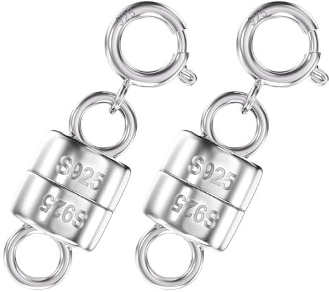 Goiern 2 Stück 925 Sterling Silber Magnet Schmuck-Verschlüsse, Verlängerungskette Magnetverschluss kette für DIY, Schmuck Making, Armband, Halskette