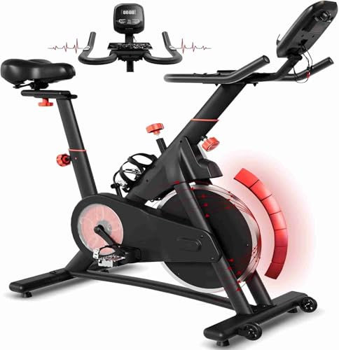 Devoko Bicicleta Estática Magnética para Bici en Casa con Resistencia Variable,Heart Rate Sensor,Altura y Asa Regulables,Monitor LCD Doble Soporte para Móvil y Tableta,Capacidad de Peso de 150KG