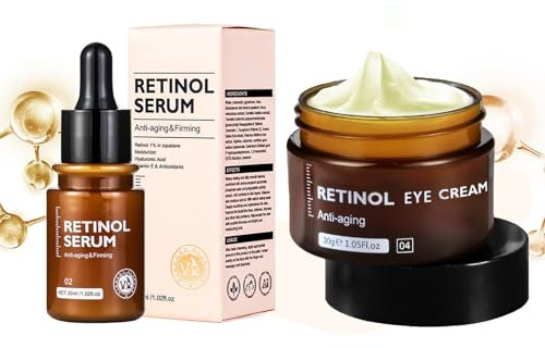 Siero + crema al retinolo, Siero Viso Al Retinolo Crema, Crema Idratante Al Retinolo, Retinolo Anti Aging Face Cream & Serum,Riduce Le Linee Secche e Le Linee Sottili
