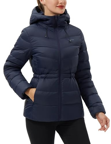 Damdunjacka lätt vinterkappa med huva, blå, XL
