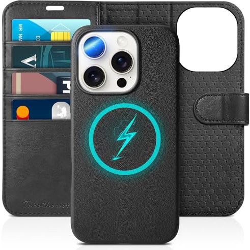 TUCCH Case for iPhone 16 Pro (6.3), Magnetic[2-in-1]Detachable PU Leather Wallet Case with[RFID Blocking][Wireless Charging][Card Holder][Kickstand]Shockproof Removable Protective Folio, Full Black