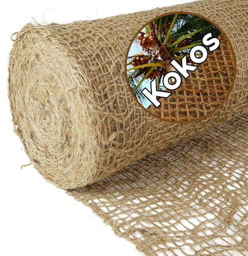 NOOR Natürliche Kokos Böschungsmatte – Erosionsschutzmatte für Gartenarbeit – biologisch-abbaubar – chemikalienfrei – Maschenweite ca. 3x3cm – Rolle 2m x 50m – Böschungsnetz 400 g/m²
