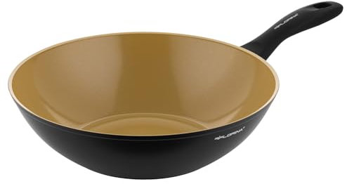 FLORINA AMVEGAN Poêle à frire en aluminium WOK 28 cm I Haute durabilité I Revêtement céramique à l'huile d'olive I Facile à cuisiner et à rincer I Pour tous les types de poêles I Design original