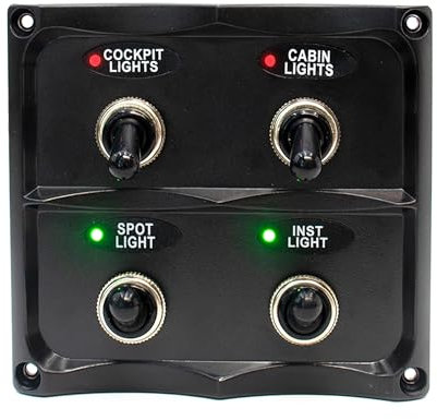 Pannello interruttori a bilanciere impermeabile IP67 - 4 vie - 12/24 V - per barca, barca a vela, pesca-passeggiata, semi-rigido, jetski, wakeboat | BAYWATT