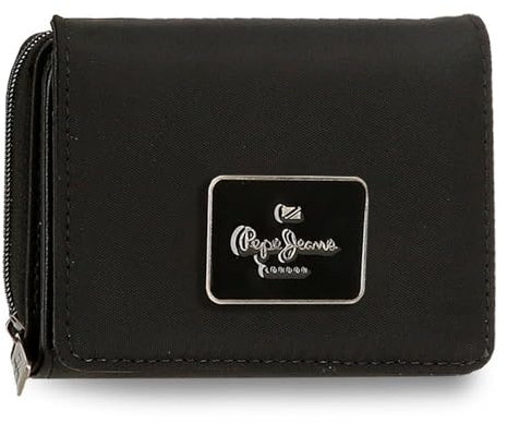 Pepe Jeans Christine Geldbörse mit Geldbörse, schwarz, 10 x 8 x 3 cm, Polyester, mit Details aus Kunstleder von Joumma Bags, Schwarz, Talla única, Brieftasche mit Geldbörse