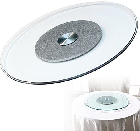 Plateau tournant en Verre trempé 60-120 cm / 24-47 Pouces, Plateau de Service Rotatif Rond pour Table à Manger, Plateau de Service Rotatif, Facile à Partager Tous Les Aliments, argent-110 cm