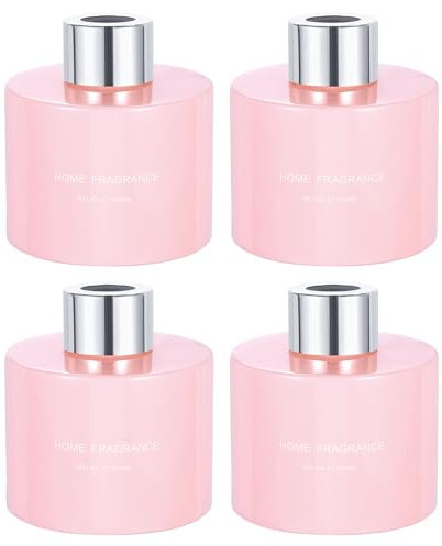 sourcing map 4pcs Empty Glass Diffuser Bottle 140ml/4.7oz Refillable Fragrance Accessories Aromatherapy Jar Container for Replacement Reed Diffuser DIY Home Bathroom Pink with Silver Tone Cap