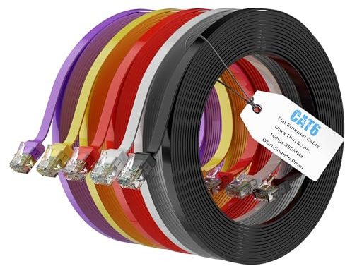 Mygatti Cable Ethernet plano CAT6 de 3 metros/5 unidades, multicolor, cable de red de Internet de alta velocidad con conector RJ45 compacto, fino, flexible, corto, POE, UTP
