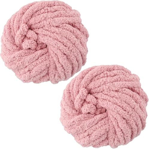 Dicke Wolle zum Handstricken 2x250g - Chenille Chunky Wolle, 2CM Wolle Dickes Garn Soft Arm Knitting, XXL Wolle zum Häkeln Kann zum Stricken von Decken,Schals und Mützen (Rosa)