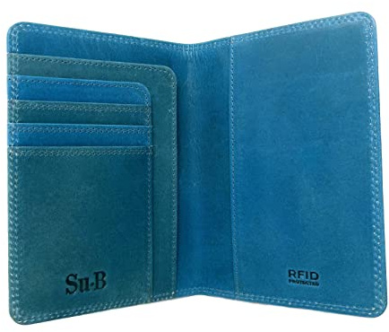 Su.B.dgn Porta Passaporto In Pelle – Design Olandese, RFID, Bi-Colore, 3 Carte, Tasca Extra - Turchese