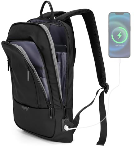 Koolehaoda Zaino adatto per laptop da 15,6 pollici, zaino leggero e sottile per computer portatile, resistente all'acqua, durevole, con porta di ricarica USB, borsa compatta per viaggi e business