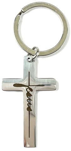 Porte-clés Croix en Métal Argenté avec Design Jesus, Pendentif Religieux Chrétien, Accessoire Spirituel