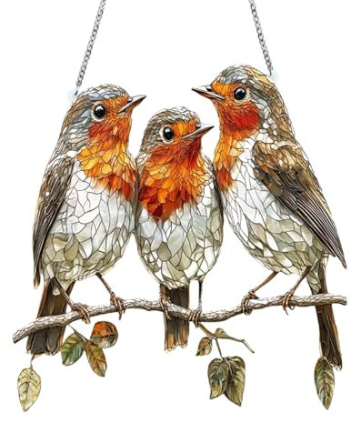 Decorazione da appendere per finestra con uccelli, in vetro colorato, decorazione da parete in acrilico, colibrì e cardinale settentrionale, con catena, per finestre, porte, decorazione per casa,